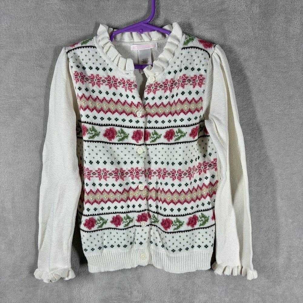 Janie & Jack Floral Fair Isle Cardigan Size 5 Traditional Retro Cottage Holiday